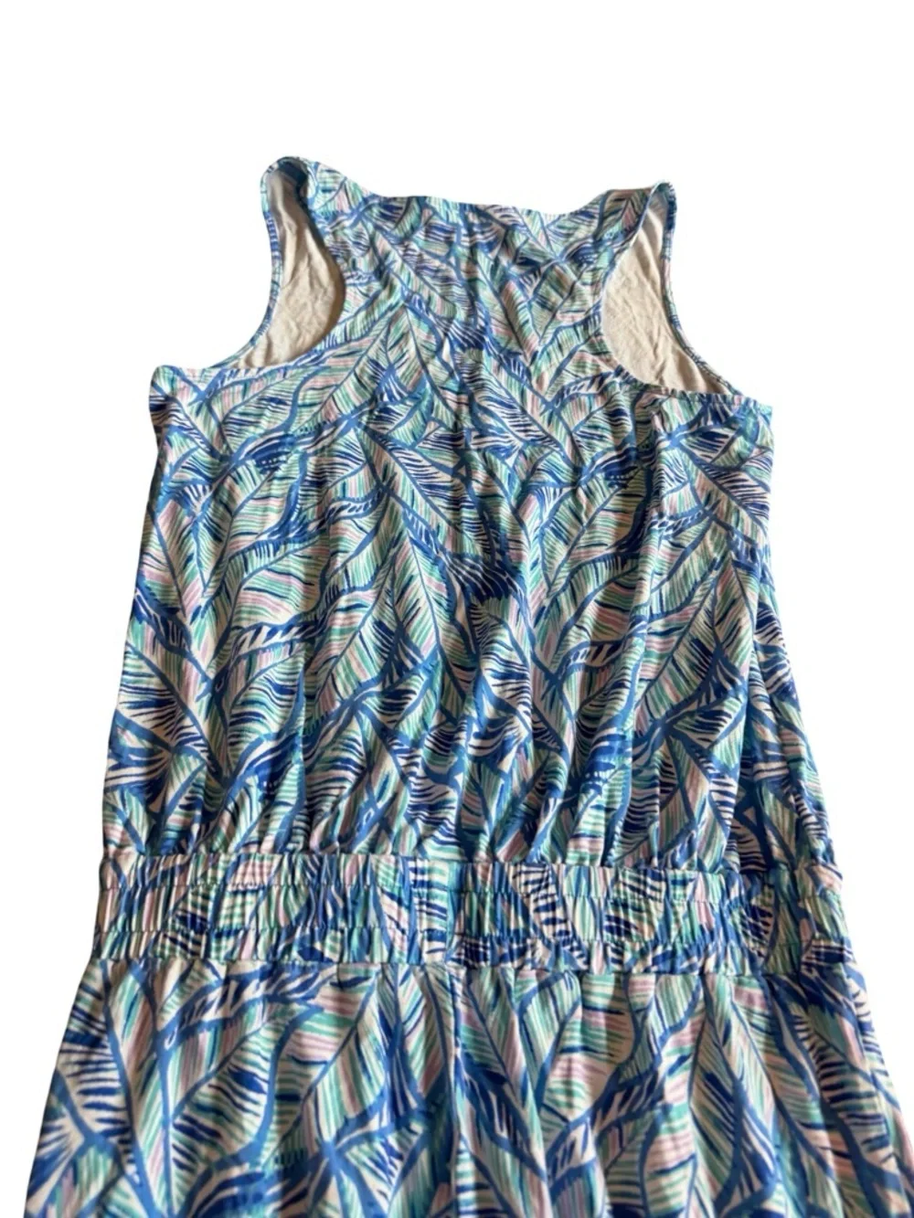 Lilly Pulitzer Paulina Jumpsuit Blue Lets Mango Leaf Stretch Tank Top Size XS